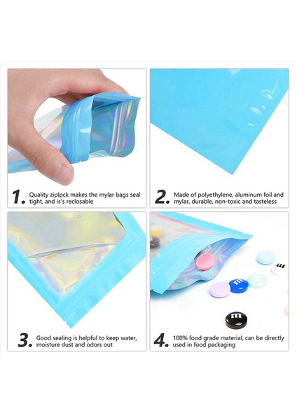 200PCS Yeniden Kapatılabilir Holografik Çantalar Gıda Depolama Partisi Için Net Bir Pencere ile Kokusu Geçirmez Mylar Kese (Yurt Dışından) fiyatları