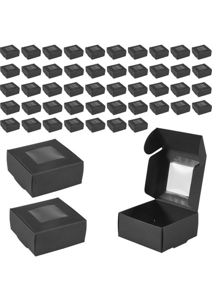 50 Adet Mini Kraft Kağıt Kutusu Pencereli Mevcut Paketleme Kutusu Ev Yapımı Sabun Kutusu Fırın Şekeri (Siyah) (Yurt Dışından)