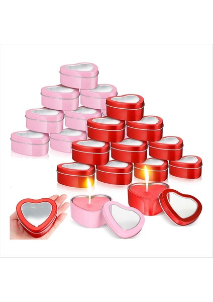 24PCS 4 Oz Kalp Şeklindeki Metal Teneke Boş Çay Işığı Kalıp Kalp Şekilli Kutu Açık Pencere Kapakları Teneke Mum Kaplar (Yurt Dışından)