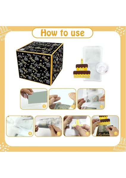 Nakit Çekme Için Mutlu Yıllar Para Kutusu Arkadaşlar ve Aile Için Kek Kartı ile Kutusu Siyah+Altın (Yurt Dışından) modelleri