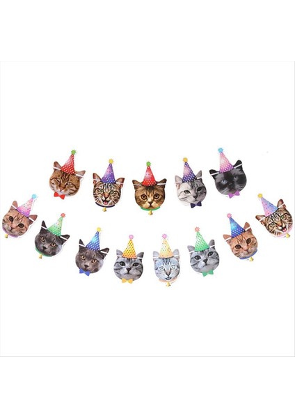 Pet Doğum Günü Afiş Karikatür Sevimli Kedi Köpek Kağıt Kiraz Kuşu Çelenk Kedi Köpek Doğum Günü Partisi Asma Afiş (Yurt Dışından)