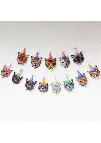 Pet Doğum Günü Afiş Karikatür Sevimli Kedi Köpek Kağıt Kiraz Kuşu Çelenk Kedi Köpek Doğum Günü Partisi Asma Afiş (Yurt Dışından) fırsatları