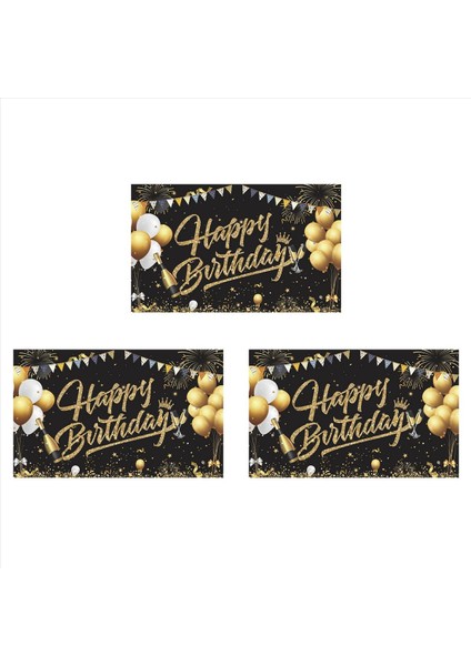 3x Doğum Günü Zemin Banner Siyah Altın Zemin Işareti Kızlar Için Mutlu Yıllar Partisi Dekorasyon Seti Erkek Kadın Kutlaması (Yurt Dışından)