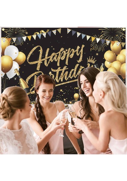 3x Doğum Günü Zemin Banner Siyah Altın Zemin Işareti Kızlar Için Mutlu Yıllar Partisi Dekorasyon Seti Erkek Kadın Kutlaması (Yurt Dışından) modelleri