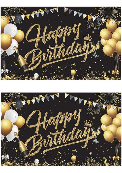 2x Doğum Günü Zemin Banner Siyah Altın Zemin Işareti Kızlar Için Mutlu Yıllar Partisi Dekorasyon Seti Erkek Kadın Kutlaması (Yurt Dışından)