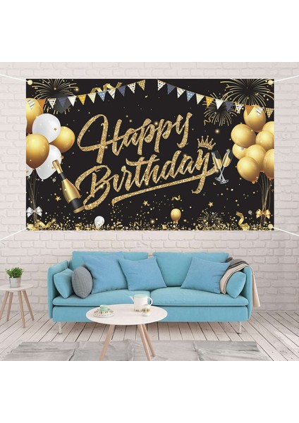 2x Doğum Günü Zemin Banner Siyah Altın Zemin Işareti Kızlar Için Mutlu Yıllar Partisi Dekorasyon Seti Erkek Kadın Kutlaması (Yurt Dışından) fırsatları
