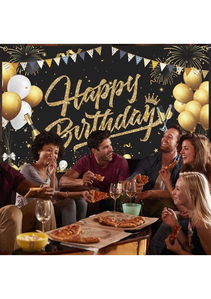 2x Doğum Günü Zemin Banner Siyah Altın Zemin Işareti Kızlar Için Mutlu Yıllar Partisi Dekorasyon Seti Erkek Kadın Kutlaması (Yurt Dışından) indirimleri