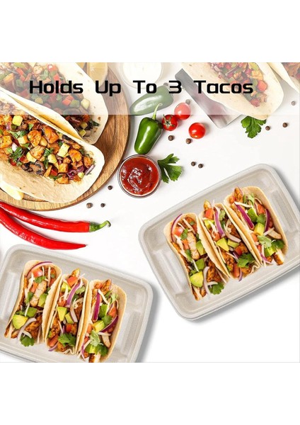 50 Adet Biyolojik Olarak Parçalanabilir Tek Kullanımlık Taco Tutucu 3 Bölme Kağıt Taco Plakası Parti Için Şeker Kamışı Liflerinden Yapılmış (Yurt Dışından) fiyatları