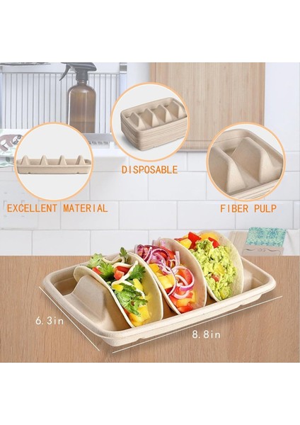 50 Adet Biyolojik Olarak Parçalanabilir Tek Kullanımlık Taco Tutucu 3 Bölme Kağıt Taco Plakası Parti Için Şeker Kamışı Liflerinden Yapılmış (Yurt Dışından) modelleri