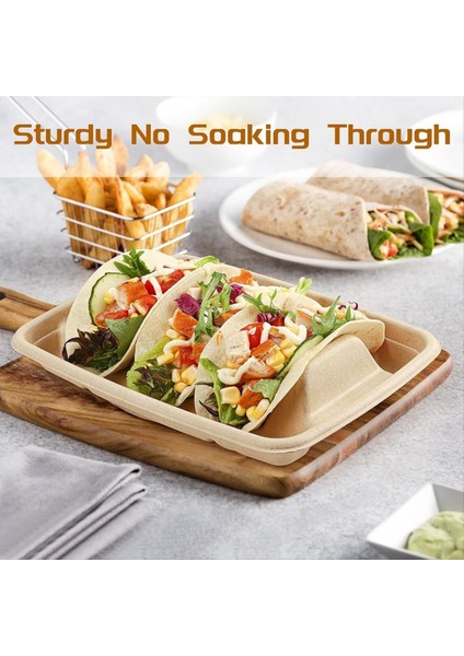 50 Adet Biyolojik Olarak Parçalanabilir Tek Kullanımlık Taco Tutucu 3 Bölme Kağıt Taco Plakası Parti Için Şeker Kamışı Liflerinden Yapılmış (Yurt Dışından) fırsatları