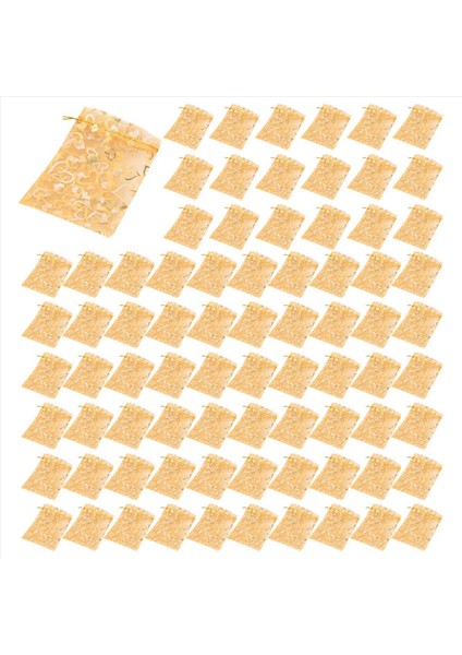 1000PCS 9X12CM Sheer Brawstring Kalp Organze Takı Torbaları Düğün Partisi Noel Favor Çantaları (Altın) (Yurt Dışından)
