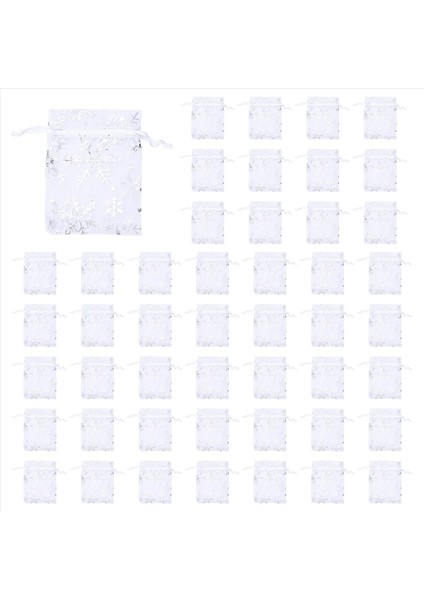 500 Pcs Organza Düğün Çantaları Drawstring Mücevher Torbası Çantalar Gümüş Beyaz Kar Tanesi Baskılı Sefer Parti Çanta Çantaları (Yurt Dışından)