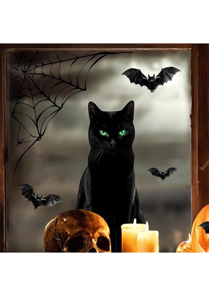 Cadılar Bayramı Dekorasyon Örümcek Net Yarasa Pencere Çıkartmaları Cam Pencere Aplike Cadılar Bayramı Dekorasyon Malzemeleri (Yurt Dışından) indirimleri