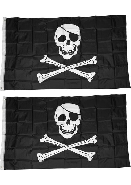 2x Korsan Bayrak Kafatası ve Crossbones Jolly Rodger Büyük 5X3FT Boyut (Yurt Dışından)