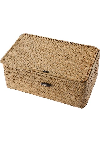 Rattan Depolama Sepeti Saman Deniz Yosunu Sepeti El Dokuması Depolama Sepeti Çok Amaçlı Kap Kapaklı (10 Cm) (Yurt Dışından)