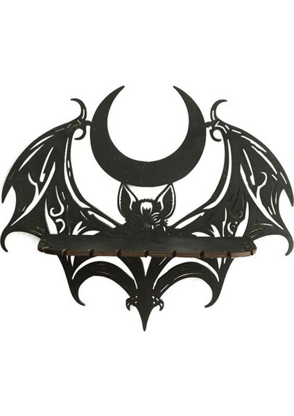 Siyah Ahşap Duvar Rafı Gotik Yarasa Ayı Profili Içi Boş Desen Yüzen Raf Kristal Tutucu Goth Cadı Oda Dekor (Yurt Dışından)