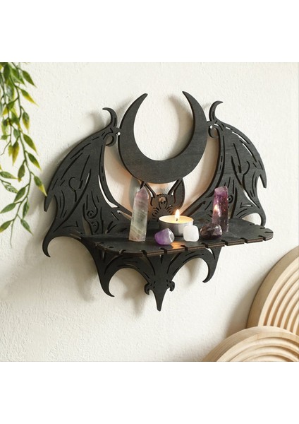Siyah Ahşap Duvar Rafı Gotik Yarasa Ayı Profili Içi Boş Desen Yüzen Raf Kristal Tutucu Goth Cadı Oda Dekor (Yurt Dışından) fiyatları