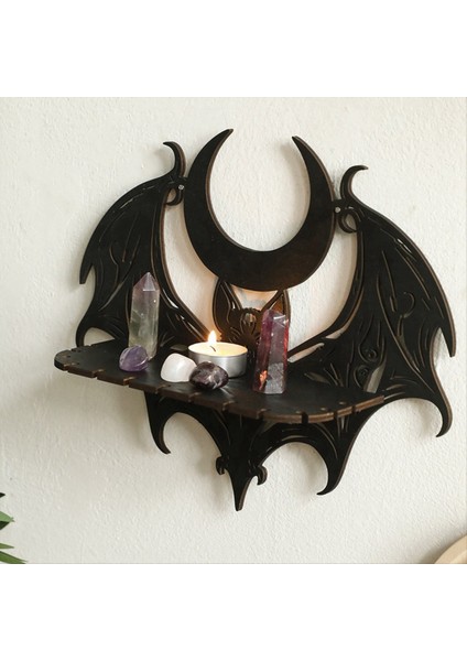 Siyah Ahşap Duvar Rafı Gotik Yarasa Ayı Profili Içi Boş Desen Yüzen Raf Kristal Tutucu Goth Cadı Oda Dekor (Yurt Dışından) modelleri