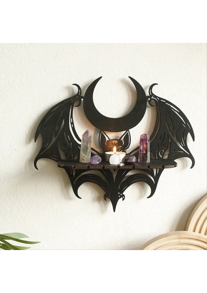 Siyah Ahşap Duvar Rafı Gotik Yarasa Ayı Profili Içi Boş Desen Yüzen Raf Kristal Tutucu Goth Cadı Oda Dekor (Yurt Dışından) fırsatları