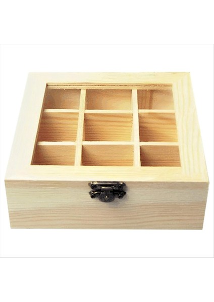 9 Bölmeli Çay Saklama Kutusu Şeffaf Cam Üst Çeşitli Çay Poşetleri Saklayabilen Çok Fonksiyonlu Saklama Kutusu (Yurt Dışından)