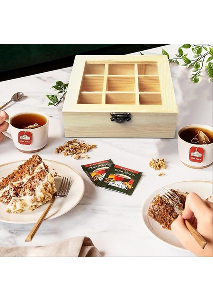 9 Bölmeli Çay Saklama Kutusu Şeffaf Cam Üst Çeşitli Çay Poşetleri Saklayabilen Çok Fonksiyonlu Saklama Kutusu (Yurt Dışından) indirimleri