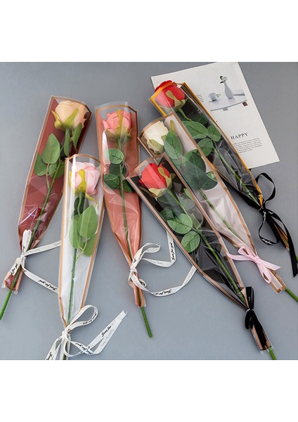 50PCS Tek Gül Kollu Çiçek Sarma Çantası Buket Ambalaj Çantaları Sevgililer Günü Için Çiçek Sarmalayıcılar Pembe (Yurt Dışından) modelleri
