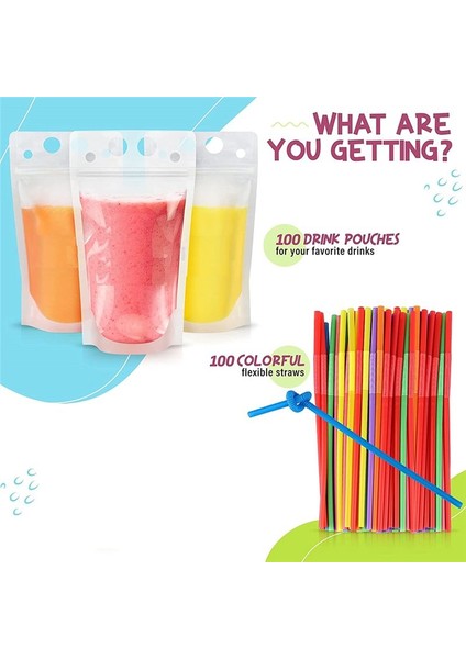 100PCS 16OZ Yetişkinler Için Torbalar Içecek - Pipetli Pepeli Içecek X100 - Yeniden Yerleştirilebilir Smoothie Torbaları (Yurt Dışından) modelleri