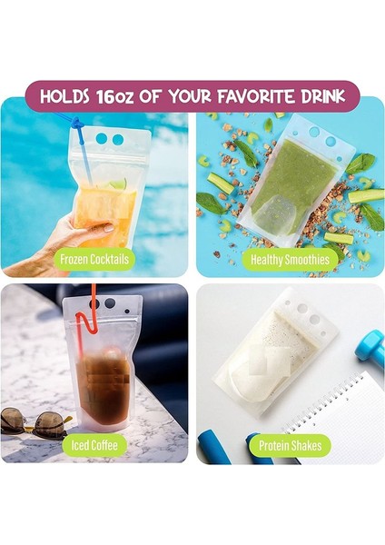 100PCS 16OZ Yetişkinler Için Torbalar Içecek - Pipetli Pepeli Içecek X100 - Yeniden Yerleştirilebilir Smoothie Torbaları (Yurt Dışından) indirimleri
