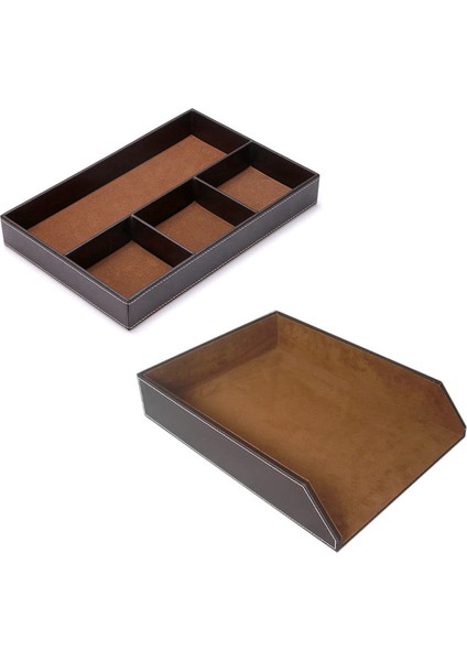 2pcs 4 Yuva Masa Çekmecesi Pu Deri Koleksiyon Mektubu ile Düzenleyici Tepsisi Kahverengi Tek Katman (Yurt Dışından)