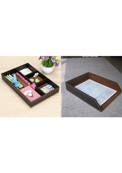 2pcs 4 Yuva Masa Çekmecesi Pu Deri Koleksiyon Mektubu ile Düzenleyici Tepsisi Kahverengi Tek Katman (Yurt Dışından) modelleri