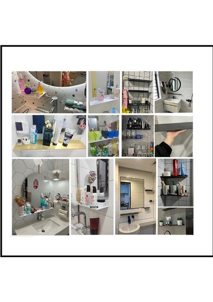 Yüzen Duvar Rafı Siyah Mutfak Banyo Depolama Rafı Aynası Metal Duş Köşe Rafları Organizatör Dolap Ev C (Yurt Dışından) fırsatları