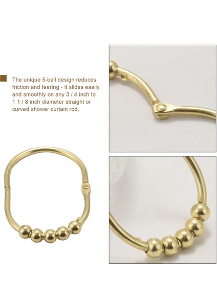 12 Paket Geniş Duş Perdesi Yüzük Kancaları Seti Dekoratif Krom Kaplama Kolay Kayma Silindirleri Duş Çubukları Için Halkalar Altın (Yurt Dışından) fırsatları