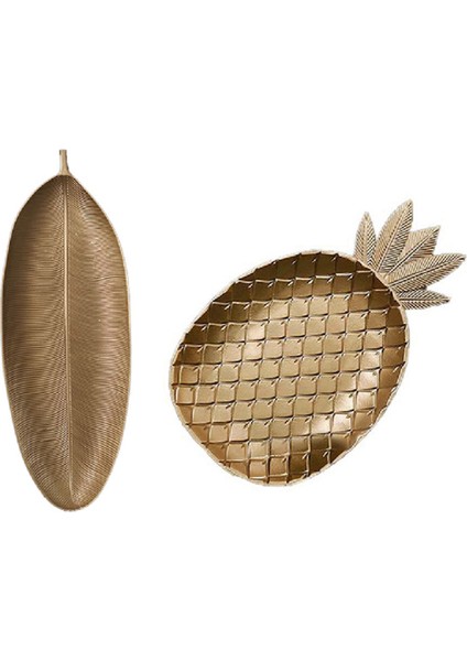 2pcs Iskandinav Dekoratif Tepsisi Altın Yapraklar Şekil Servis Tepsisi Mücevher Palet Meyve Atıştırmalık Çanağı (Küçük ve Büyük) (Yurt Dışından)