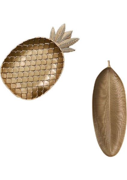 2pcs Iskandinav Dekoratif Tepsisi Altın Yapraklar Şekil Servis Tepsisi Mücevher Palet Meyve Atıştırmalık Çanağı (Küçük ve Büyük) (Yurt Dışından) fiyatları