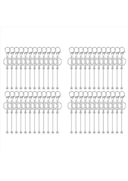 48 Pcs Boncuklu Anahtarlık Çubukları Boncuklar Için Toplu Dıy Boş Anahtarlık Metal Boncuk Boncuklu Anahtar Zinciri Boncuk Keychain El Sanatları Gümüş (Yurt Dışından)