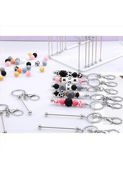 48 Pcs Boncuklu Anahtarlık Çubukları Boncuklar Için Toplu Dıy Boş Anahtarlık Metal Boncuk Boncuklu Anahtar Zinciri Boncuk Keychain El Sanatları Gümüş (Yurt Dışından) modelleri