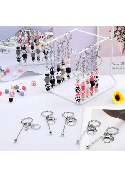 48 Pcs Boncuklu Anahtarlık Çubukları Boncuklar Için Toplu Dıy Boş Anahtarlık Metal Boncuk Boncuklu Anahtar Zinciri Boncuk Keychain El Sanatları Gümüş (Yurt Dışından) indirimleri