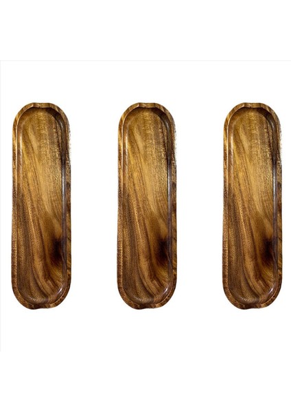 3x Tik Dikdörtgen Ahşap Plaka Küçük Yaprak Akasya Meyve Tabağı Atıştırmalık Tabak Ahşap Tepsi Suşi Plaka Kaşık Rafı (Yurt Dışından)