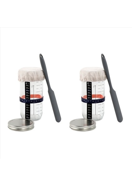 2x Cam Hava Etki Kavanoz Yardımcı Makinesi Doğal Fermantasyon Kavanozu Kapak ve Ölçekli Hamur Fermantasyon Kiti (Yurt Dışından)