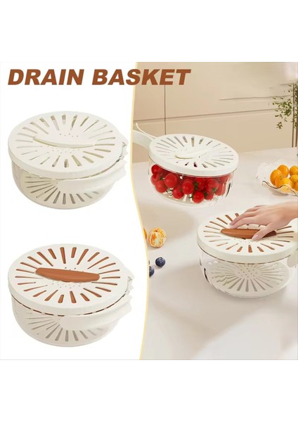 Meyve Drenaj Sepeti Kapaklı Sebze Çamaşır Yıkama Kabı Katlanabilir Sap Temizleme Kevgir Buzdolabı Kırıcı Mutfak Kutuları (Yurt Dışından)