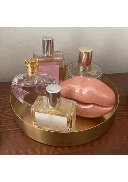 2x Yuvarlak Altın Tepsisi Makyaj Banyo Elbise Mat Pirinç Kaplama Için Metal Dekoratif Tepsisi Makyaj Tepsisi Organizatör (Yurt Dışından) modelleri