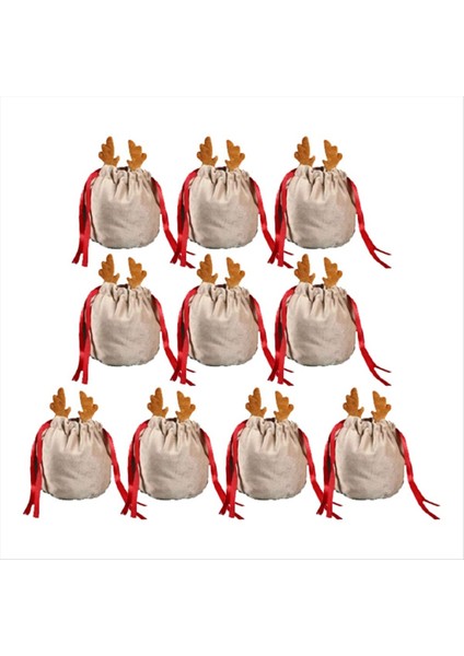 10 Adet Noel Boynuz Çantaları Sevimli Şeker Çantaları Paketleme Dekor Navidad Depolama Çantası A (Yurt Dışından)