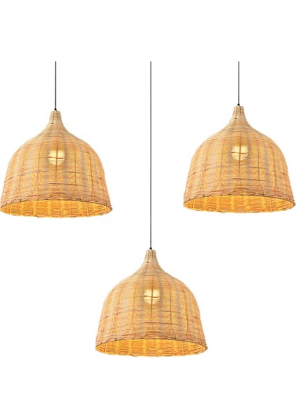 3x Rattan Lamba Kolye Işık Vintage Asma Labla Thenes E27 Oturma Odası Yemek Odası Dekor Cafe Restaurant Hanglamp (Xxs) (Yurt Dışından)