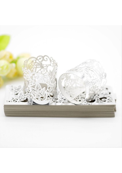 50PCS LED Mum Abajur Lazer Kesim Peçete Halka Peçete Toka Tutucu Lazer Izlenen Abajur Parti Masa Dekoru B (Yurt Dışından) fiyatları