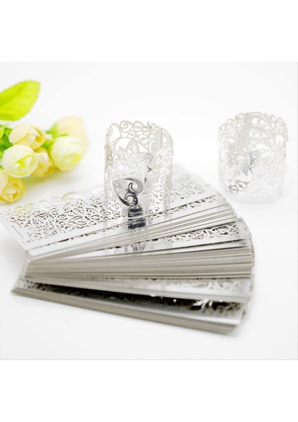 50PCS LED Mum Abajur Lazer Kesim Peçete Halka Peçete Toka Tutucu Lazer Izlenen Abajur Parti Masa Dekoru B (Yurt Dışından) modelleri