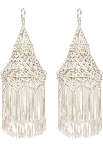 2x Macrame Lamba Gölge Asma Kolye Işık Kapağı Modern Yatak Odası Oturma Odası Kreş Yurt Odası Bohem Ev Dekor (Yurt Dışından)