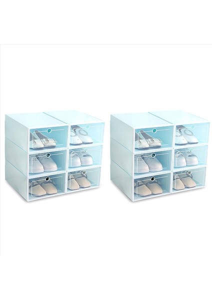 12 Parçalı Şeker Renkli Ayakkabı Kutusu Şeffaf Plastik Ayakkabı Saklama Kutusu Ayakkabı Dolabı Depolama Çekmecesi Dikdörtgen Mavi (Yurt Dışından)