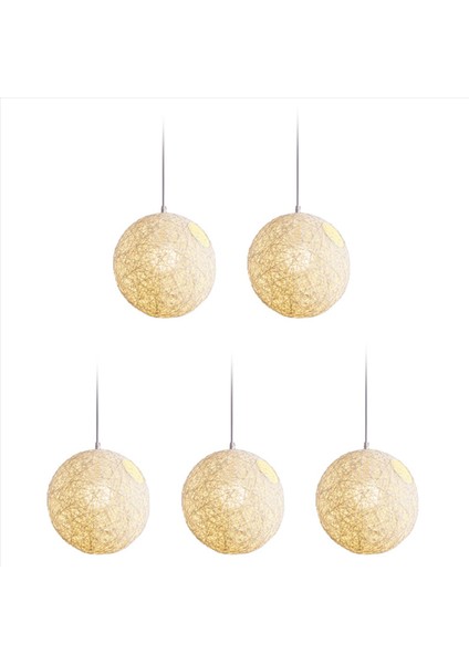 5x Beyaz Bambu Rattan ve Jüt Top Avizesi Bireysel Yaratıcılık Küresel Rattan Yuva Abajur (Yurt Dışından)