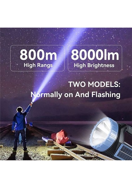 8000 Lümen Taşınabilir Güneş El Feneri Sönmesiz Karartma Şarj Edilebilir El Feneri Yürüyüş Kampı Için Uygun (Yurt Dışından) fiyatları