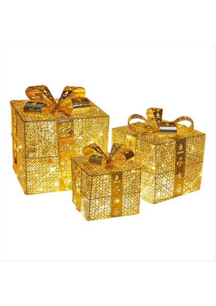 Noel Dekorasyon Kutusu Üç Parçalı Set Kazık Süsleri Demir Kutusu Aydınlık Christma Malzemeleri Sahne Düzeni C (Yurt Dışından)